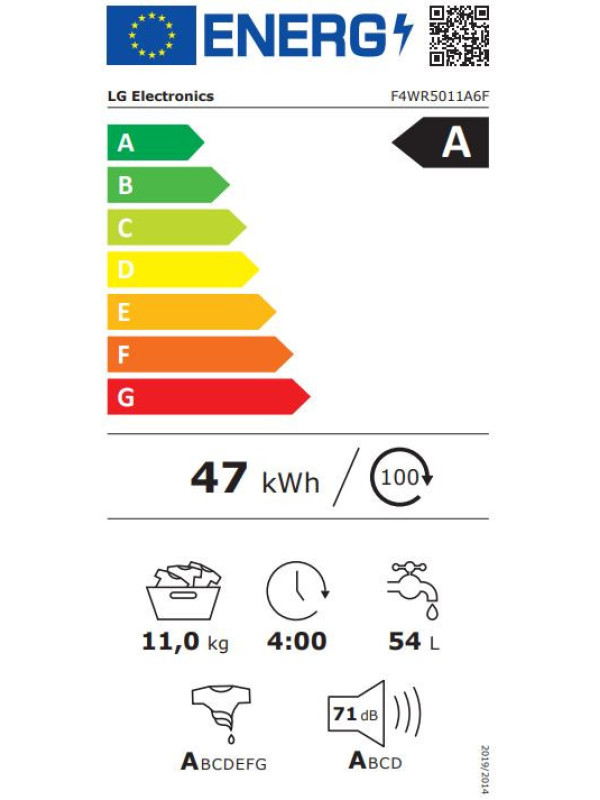 LAVADORA LG F4WR5011A6F 11KG 1400RPM A-10% (Div)